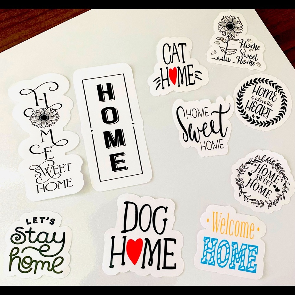 Sticker pack (10 waterproof 2x2, 2x4 stickers) “HOME SWEET HOME”